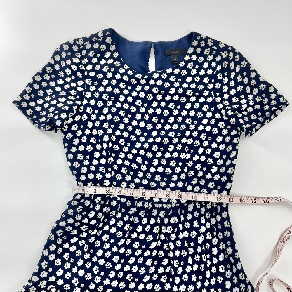 J Crew Blurred Floral Tiered Short Sleeve Navy Blue Dress Ditzy‎ Floral A1380 - Picture 8 of 14